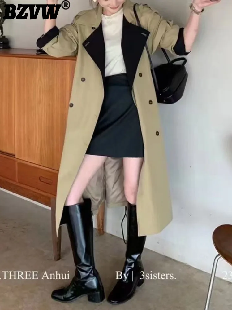 Женское пальто BZVW в британском стиле контрастной панели на шнуровке, свободная универсальная винтажная ветровка средней длины, женское осеннее пальто, новинка 2023 
Женское пальто BZVW в британском стиле контрастной панели на шнуровке, свободная универсальная винтажная ветровка средней длины, женское осеннее пальто, новинка 2023