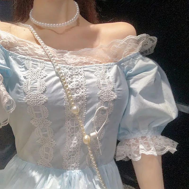 Women Elegant Lace Ruffles Slim Dress Romantic Fairy Party Dresses Summer Gentle Sweet Lolita Style Blue Princess Vestidos Club
Women Elegant Lace Ruffles Slim Dress Romantic Fairy Party Dresses Summer Gentle Sweet Lolita Style Blue Princess Vestidos Club