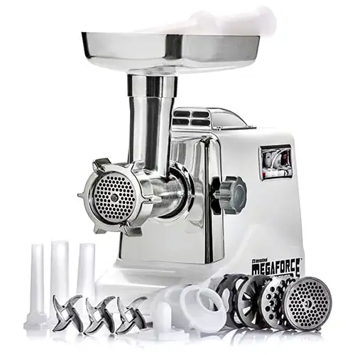 STX-3000-MF Megaforce Patented Air Cooled Electric Meat Grinder with 3 Cutting Blades, 3 Grinding Plates, Kubbe and 3 Sausage St
STX-3000-MF Megaforce Patented Air Cooled Electric Meat Grinder with 3 Cutting Blades, 3 Grinding Plates, Kubbe and 3 Sausage St