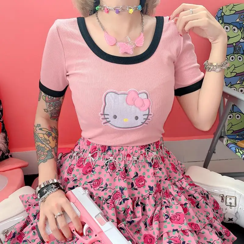 Original Hello Kitty T-Shirt 2022 Harajuku Y2K Crew Neck Slim Fit Short Sleeve Spice Girl Cartoon Summer Women's Embroidered Top
Original Hello Kitty T-Shirt 2022 Harajuku Y2K Crew Neck Slim Fit Short Sleeve Spice Girl Cartoon Summer Women's Embroidered Top