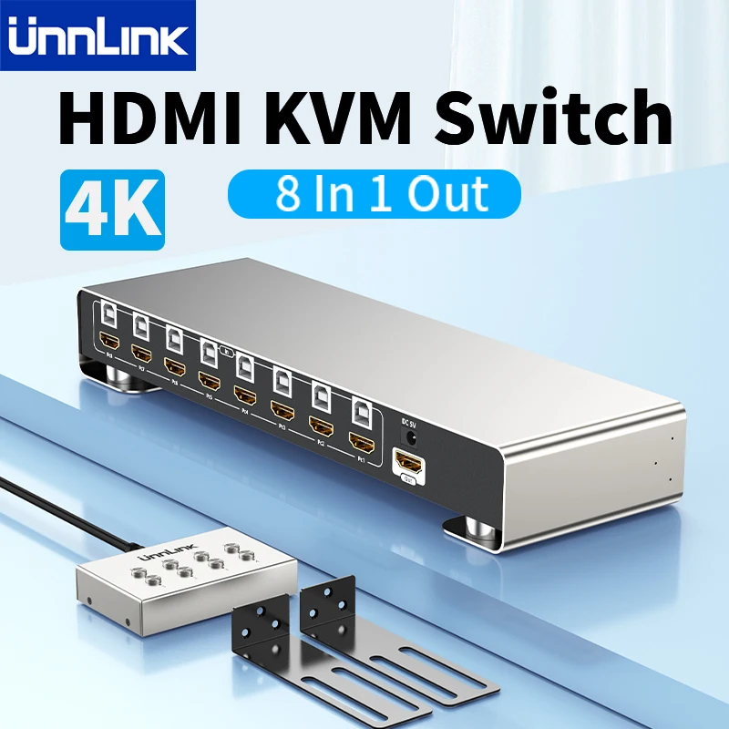 UNNLINK HDMI KVM Splitter 8X1 8 In 1 Out 4K 30Hz HDMI KVM Switch With Extender 8 Host Share 1 Monitor 4 USB For Mouse Keyboard
UNNLINK HDMI KVM Splitter 8X1 8 In 1 Out 4K 30Hz HDMI KVM Switch With Extender 8 Host Share 1 Monitor 4 USB For Mouse Keyboard