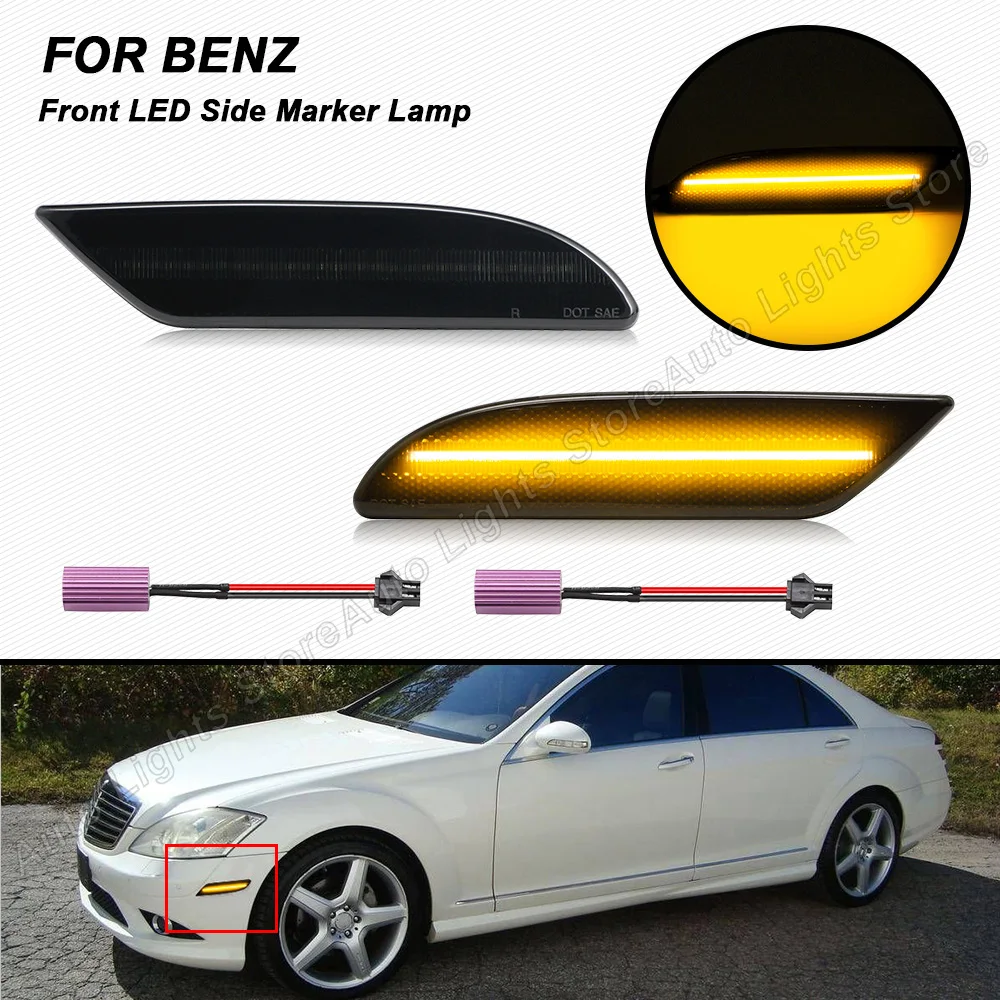 

For Benz S-Class W221 Pre-LCI S320 S350 S400 S500 S550 S600 S63 S65 2PCS Pure Amber Fender Flare LED Lights Side Marker Lamps