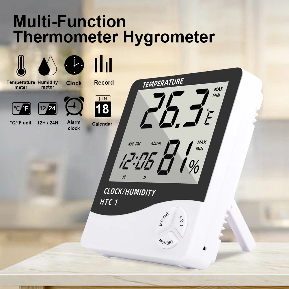 1Pcs Hydrometer Thermometer Digital Alarm Clock Temperature Humidity Meter With LCD Digital Display Calendar For Home Office
1Pcs Hydrometer Thermometer Digital Alarm Clock Temperature Humidity Meter With LCD Digital Display Calendar For Home Office
