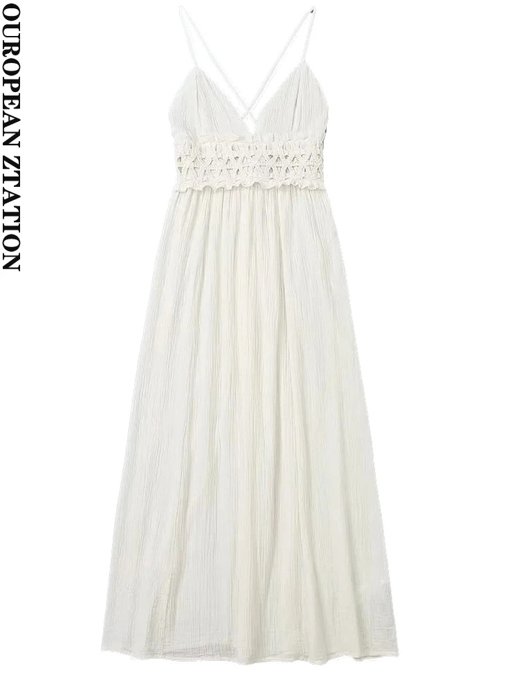 

Модное женское Плиссированное Платье-миди PAILETE 2023 с открытой спиной, винтажные женские платья на тонких бретелях с v-образным вырезом, vestidos mujer