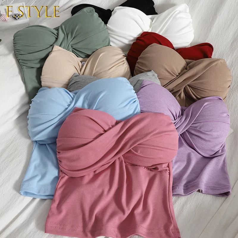F GIRLS Stretchy Padding Bandeau Summer Sexy Slash Neck Cropped Tubes With Pads Women Strapless Camisole Crop Tops For Girls
F GIRLS Stretchy Padding Bandeau Summer Sexy Slash Neck Cropped Tubes With Pads Women Strapless Camisole Crop Tops For Girls