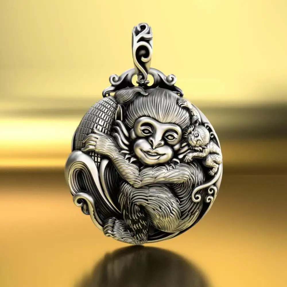 DS Silver Color Solid Zodiac Monkey Pendant Necklace Men Women Domineering Shen Round Card Retro Transfer Jewelry
DS Silver Color Solid Zodiac Monkey Pendant Necklace Men Women Domineering Shen Round Card Retro Transfer Jewelry