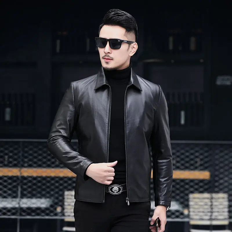 

Men 2022 Spring Autumn New Genuine Leather Jackets Men's Short Real Sheepskin Coats Male Lapel Motorcycle Casual Overcoats N125