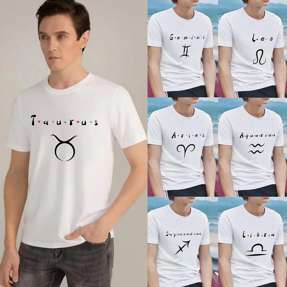 New Fashion Men's Classic White T-shirt Twelve Constellation Pattern Printing Series Casual O-neck Commuter Youth Pullover Shirt
New Fashion Men's Classic White T-shirt Twelve Constellation Pattern Printing Series Casual O-neck Commuter Youth Pullover Shirt