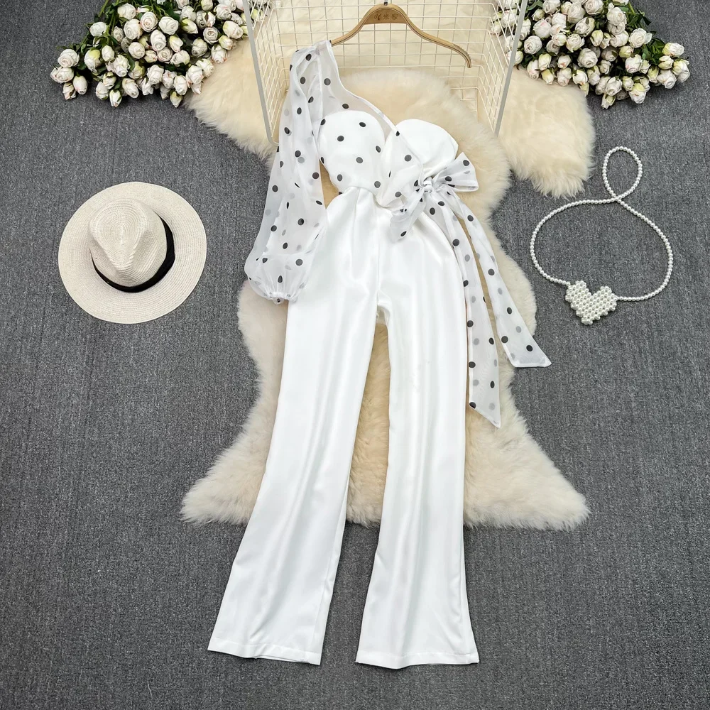 Foamlina Elegant One Shoulder Dot Print Long Sleeve Women's Jumpsuits Summer Fashion High Waist Wide Leg Full Length Jumpsuits
Foamlina Elegant One Shoulder Dot Print Long Sleeve Women's Jumpsuits Summer Fashion High Waist Wide Leg Full Length Jumpsuits