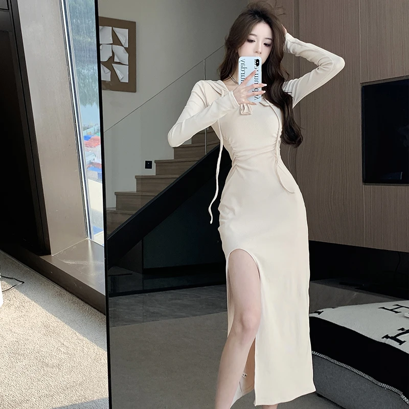 2023 Spring Women's Dress Mature Solid Color Waist Hooded Long Sleeve Medium Length Split Free Shipping
2023 Spring Women's Dress Mature Solid Color Waist Hooded Long Sleeve Medium Length Split Free Shipping