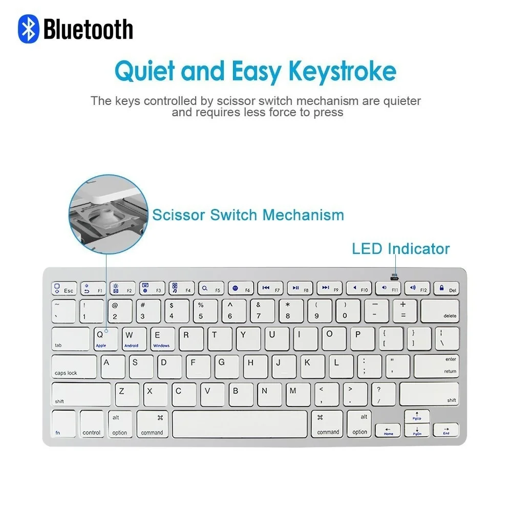 

Bluetooth Wireless Slim Keyboard For Tablet English Russian Arabic Spanish French German Mini Portable Multi-language PC Keypad