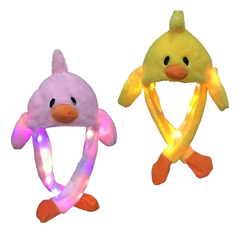 

Led Duck Hat With Moving Ears Kids Earflap Jumping Ears Hat Led Cartoon Animal Hat Glowing Floppy Ear Hat Plush Bomber Hat