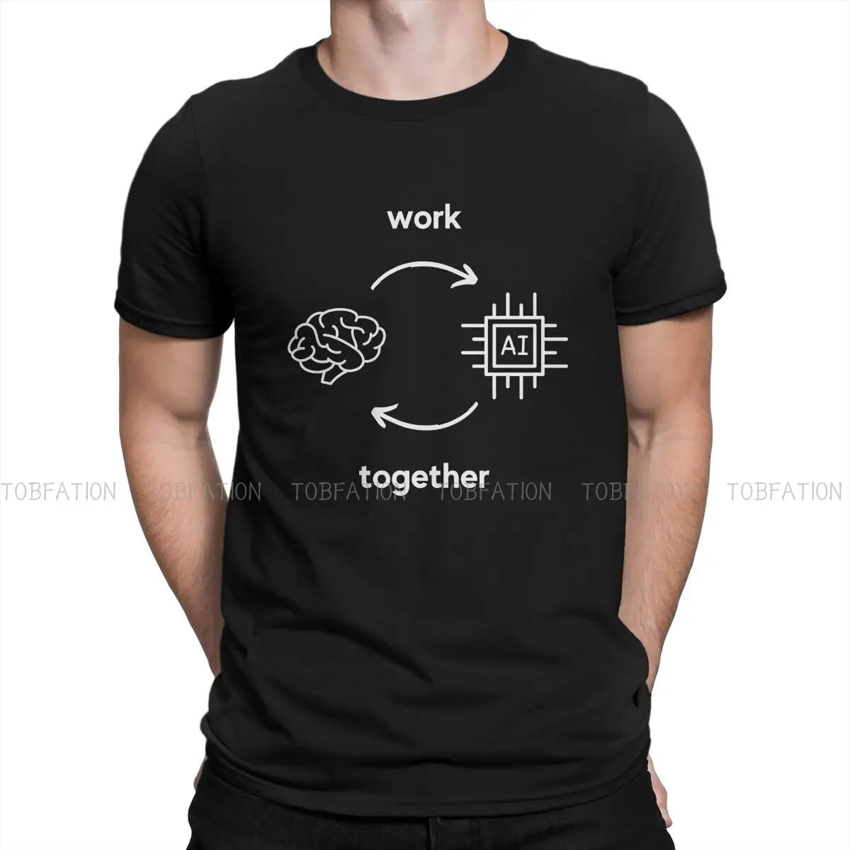 

ChatGPT Crewneck TShirts AI vs Human Work Together Distinctive Homme T Shirt Funny Tops Size S-6XL