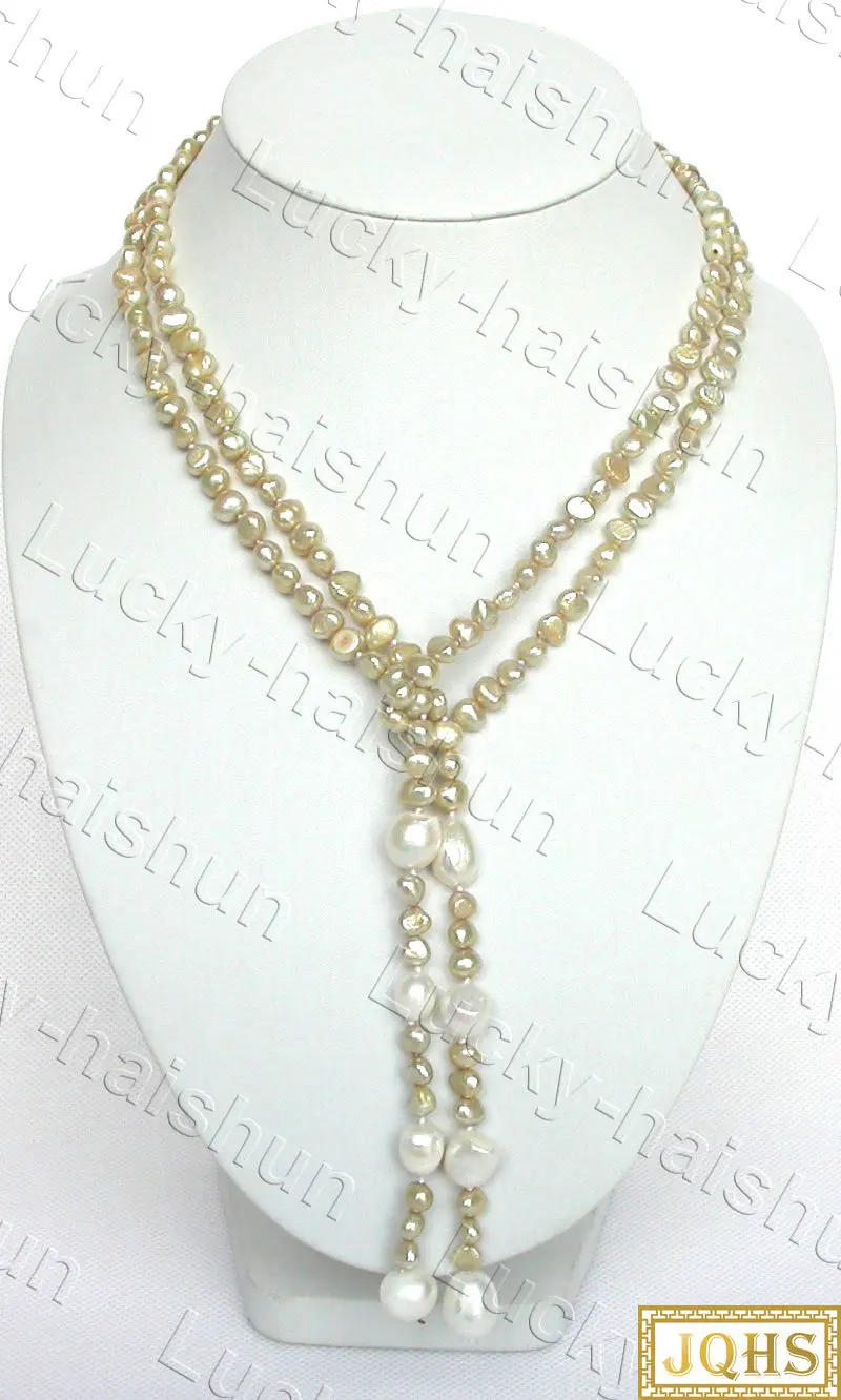 

Long 114cm 8mm Baroque Potato Champagne Freshwater Pearls Necklace C608 Jewelry Chains Long Layered Necklace