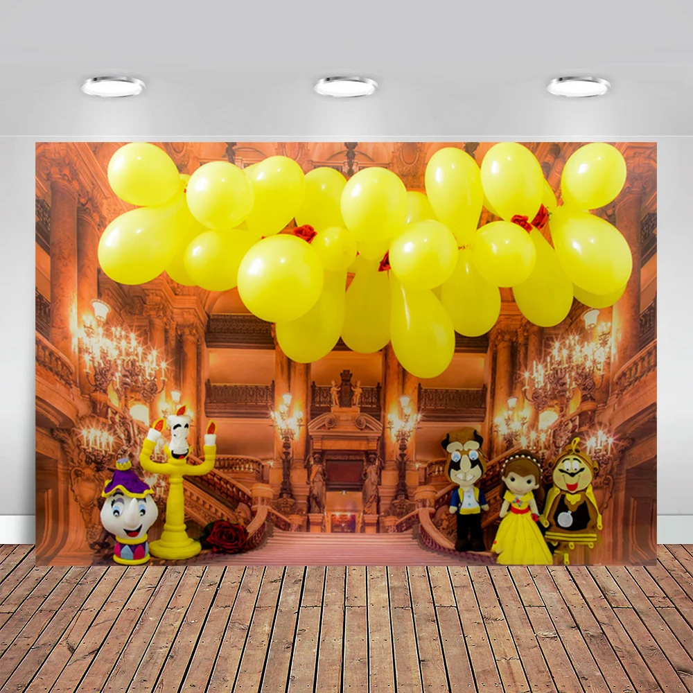 

Beauty and Beast Backdrops for Photography Red Curtain Party Background Castle Cartoon Bella Birthday Backdrop Decoration