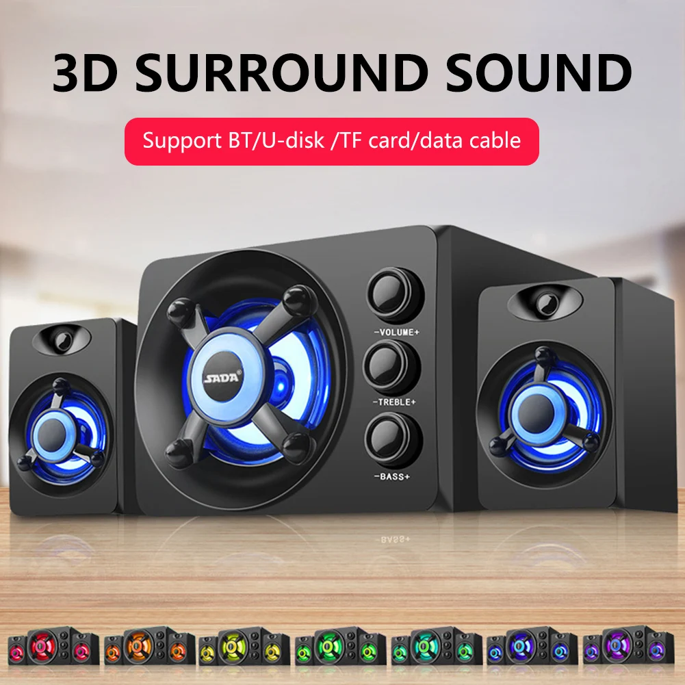 Computer Speakers with Subwoofer 2.1 Multimedia Speakers System 3D Surround Sound Speakers with Colorful lights for Phone Laptop
Computer Speakers with Subwoofer 2.1 Multimedia Speakers System 3D Surround Sound Speakers with Colorful lights for Phone Laptop