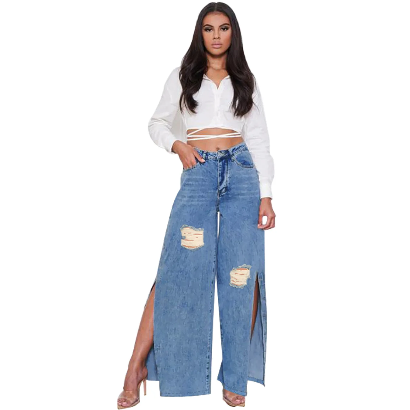 XS-L Women's Fashion Trousers Pants Wide Leg Split Jeans Trend High Waisted Hole Jeans Streetwear Wolesale Dropshipping
XS-L Women's Fashion Trousers Pants Wide Leg Split Jeans Trend High Waisted Hole Jeans Streetwear Wolesale Dropshipping