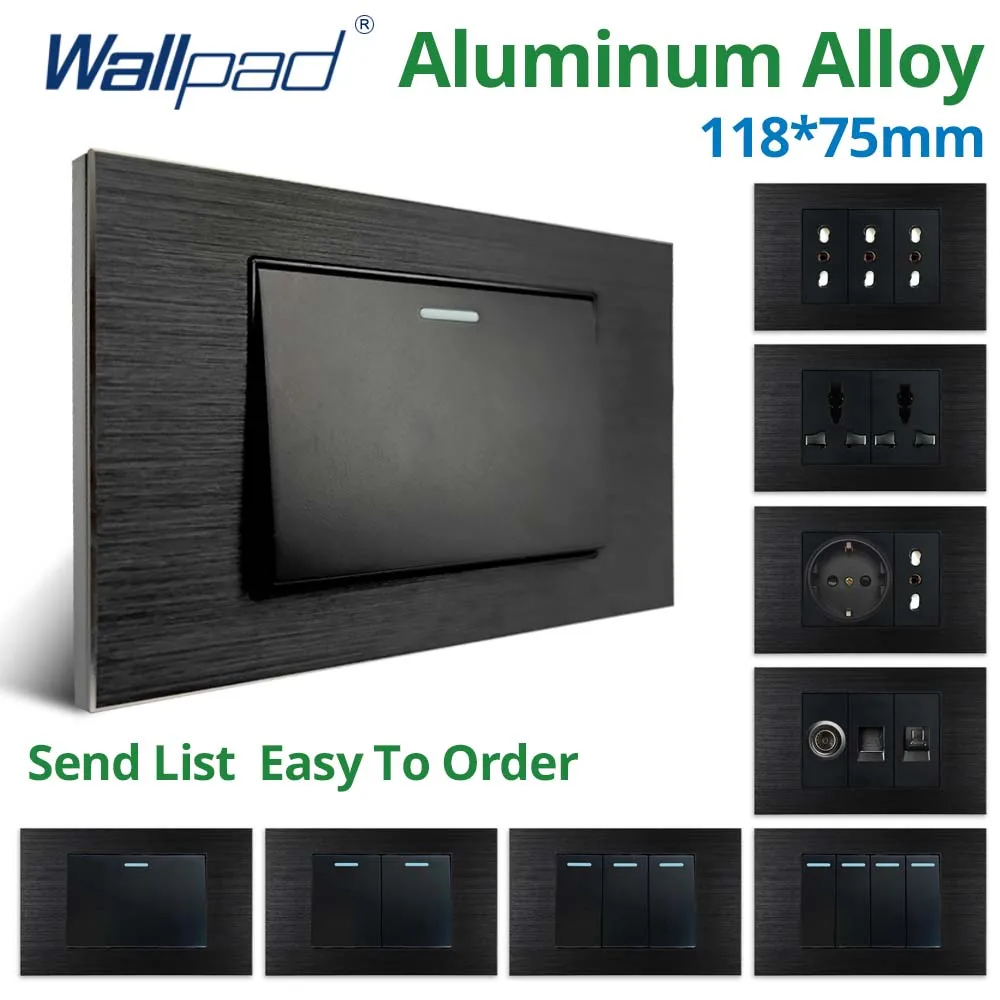 Wallpad Black Aluminum Panel 1 2 3 4 Gang Wall Light Switch US Chile Socket Rocker Button USB Charge Port 118*75mm 16A
Wallpad Black Aluminum Panel 1 2 3 4 Gang Wall Light Switch US Chile Socket Rocker Button USB Charge Port 118*75mm 16A
