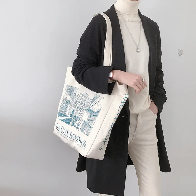 

Холщовая Сумка на плечо для женщин, вместительная сумочка для книг и покупок в Лондоне, хлопковая тканевая тоут для студентов