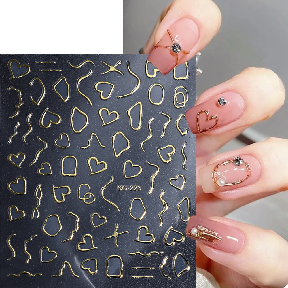 3D Gold Stripe Lines Nail Stickers Holographic Love Heart Sliders For Nails Swirls Cruved Wave Decals Manicure Tattoos NLSO-223
3D Gold Stripe Lines Nail Stickers Holographic Love Heart Sliders For Nails Swirls Cruved Wave Decals Manicure Tattoos NLSO-223