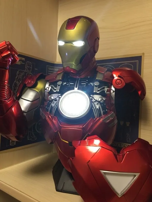 

Superhero 41cm Ironman MK6 Mark 6 Head bust Portrait With LED Light GK Figure statue Collectible Model home decorations gift