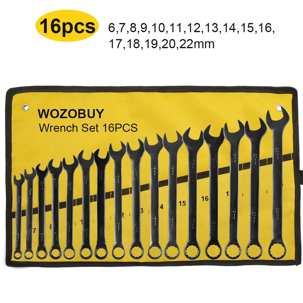 Набор комбинированных ключей WOZOBUY 6-24 мм, черный, хромованадиевая сталь
Набор комбинированных ключей WOZOBUY 6-24 мм, черный, хромованадиевая сталь