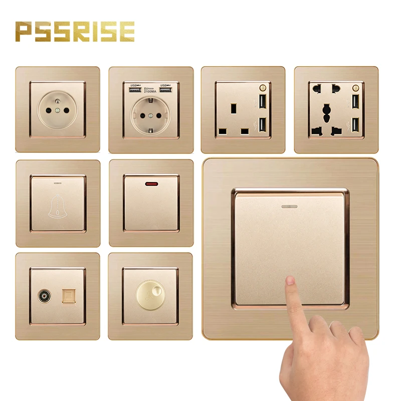 PSSRISE AS06 EU UK FR UN Wall Switch Power Socket TV TEL Computer USB Outlet Gold Stainless Steel Panel Doorbell Light Switch
PSSRISE AS06 EU UK FR UN Wall Switch Power Socket TV TEL Computer USB Outlet Gold Stainless Steel Panel Doorbell Light Switch