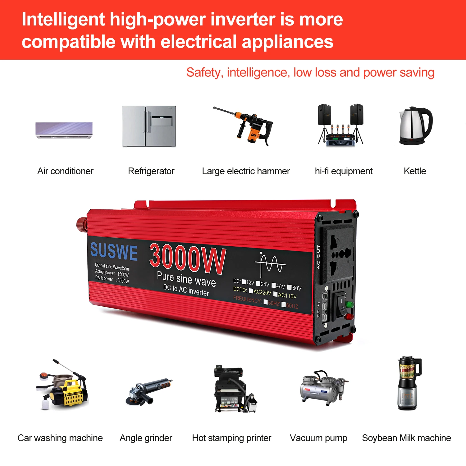 Pure Sine Wave Inverter 12V/24V/48V/60V To AC 110V 220V 3000/2200/2000/1000W Voltage Transformer Power Converter Solar Inverter
Pure Sine Wave Inverter 12V/24V/48V/60V To AC 110V 220V 3000/2200/2000/1000W Voltage Transformer Power Converter Solar Inverter