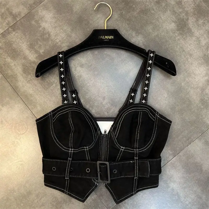 Women Denim High Elasticity Slim Sexy Design Crop Top Camisole Soft Summer Fashion Vintage Washed Zipper All-match Beach
Women Denim High Elasticity Slim Sexy Design Crop Top Camisole Soft Summer Fashion Vintage Washed Zipper All-match Beach