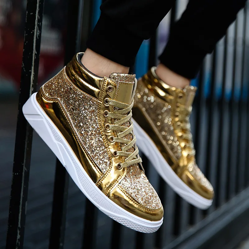 Fashion Men High Top Shoes Gold Shiny Casual Retro Silver Boots Trend Crystal Shoes Hip-hop Lightweight Soft Sole Fall Shoes
Fashion Men High Top Shoes Gold Shiny Casual Retro Silver Boots Trend Crystal Shoes Hip-hop Lightweight Soft Sole Fall Shoes