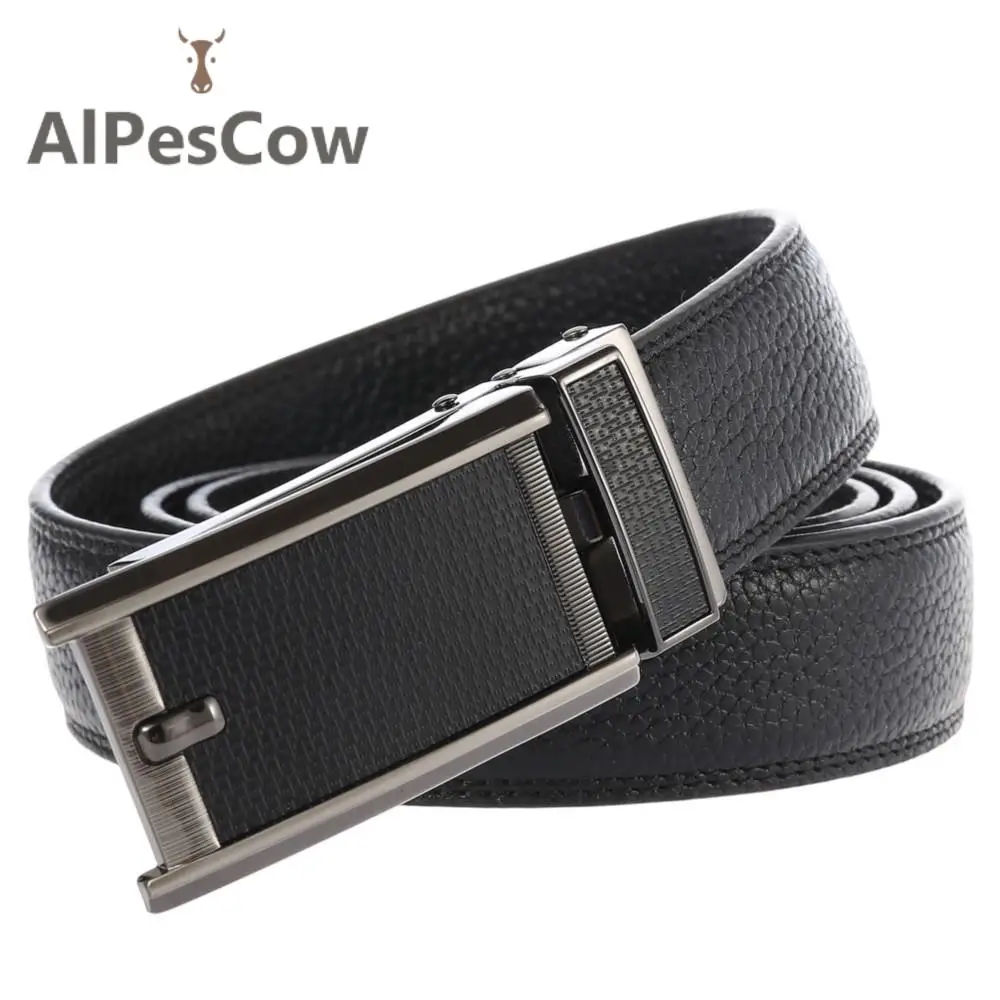 

Business Full Grain Leather Belts for Men Designer 3.0cm Width Male 100% Alps Cowhide Ratchet Belt Waistband Luxury Waist Strap