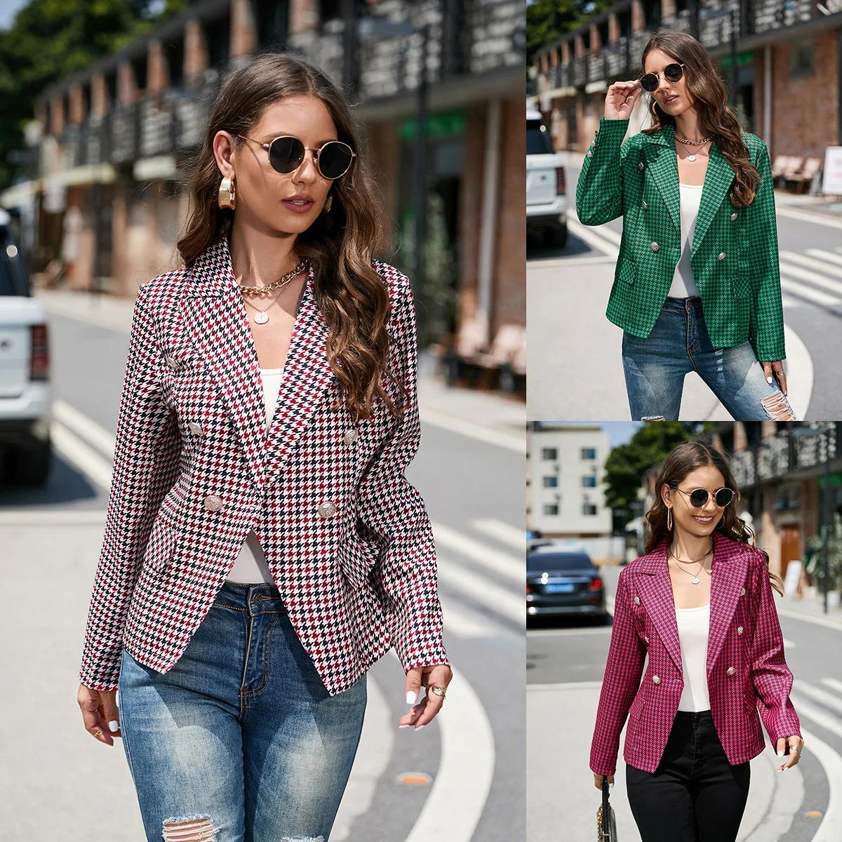 A Women Spring Autumn Jacket Long Sleeve Single-Breasted Suit Coat Jacket Chic Female Houndstooth Blazers Turn-Down Collar
A Women Spring Autumn Jacket Long Sleeve Single-Breasted Suit Coat Jacket Chic Female Houndstooth Blazers Turn-Down Collar