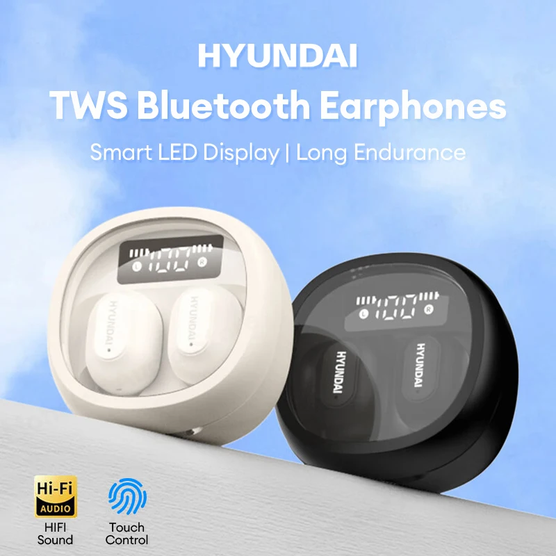 

Original HYUNDAI TWS Wireless Bluetooth 5.3 Earbuds HY-T11 HIFI Stereo Sound Headphones Long Standby Gaming Earphone LED Display