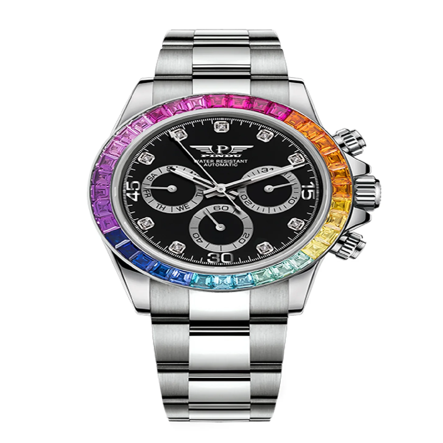 Luxury Panda Watches Automatic Men Business Mechanical Wristwatches 40mm Rainbow Diamond Sports Watch Top Brand PINDU 2022 New
Luxury Panda Watches Automatic Men Business Mechanical Wristwatches 40mm Rainbow Diamond Sports Watch Top Brand PINDU 2022 New