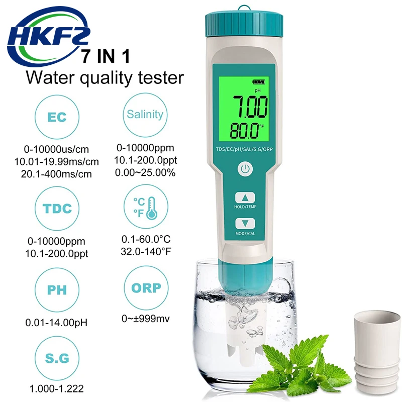 7 в 1 измеритель солености/PH/TDS/EC/ORP/SG/температуры с ATC IP67
7 в 1 измеритель солености/PH/TDS/EC/ORP/SG/температуры с ATC IP67