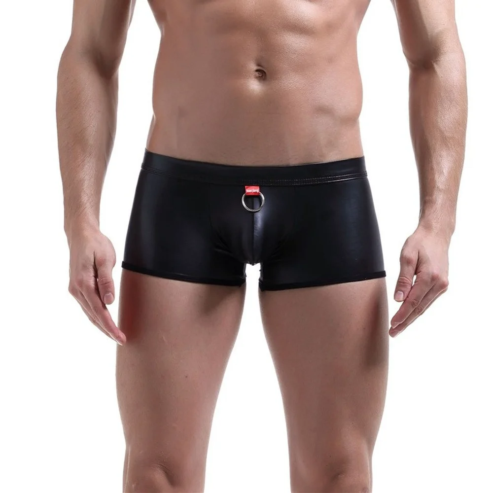 

PU Leather Men's Underwear Boxer Shorts Penis Pouch Trunks Lingerie PVC Latex Gay Boxershorts Male Boxers Homme Fetish Clubwear