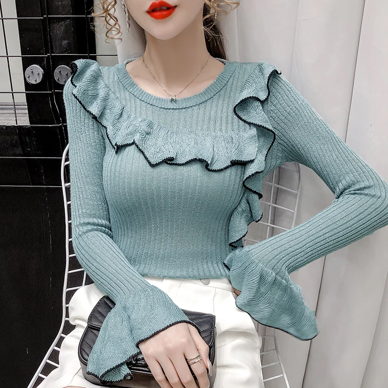 Ladies Fashion Tops 2022 Autumn Ruffle Pagoda Sleeve Pullover Sweater Women Casual Woman Clothes Female OL Girls Cute Sweaters
Ladies Fashion Tops 2022 Autumn Ruffle Pagoda Sleeve Pullover Sweater Women Casual Woman Clothes Female OL Girls Cute Sweaters