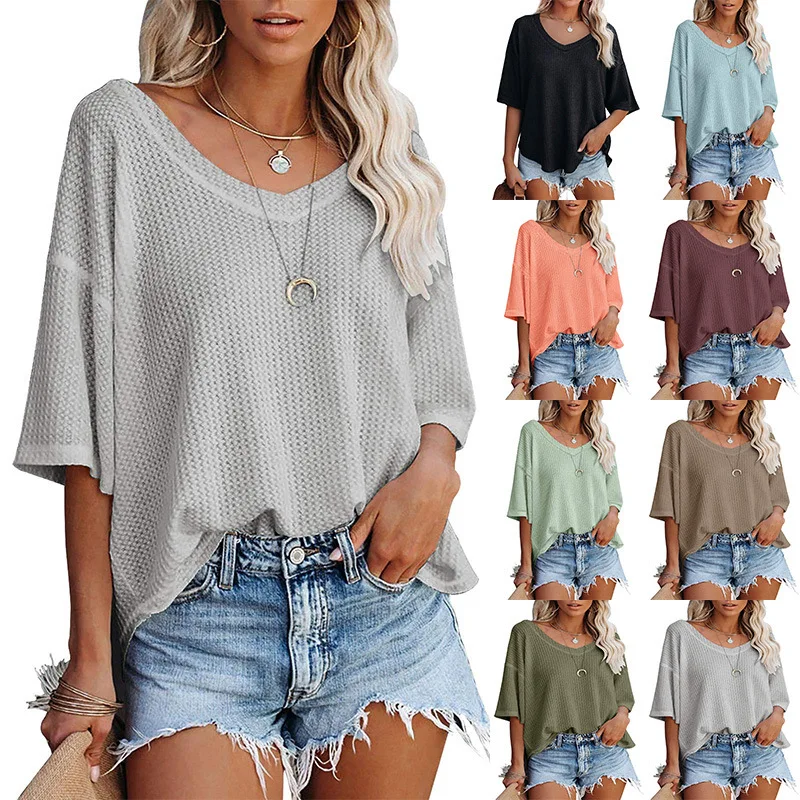 Women Summer Casual Solid Short Sleeve T-Shirt Basic V-Neck Batwing Sleeve Tops Fashion Loose Breathable Knitted Pullover Tees
Women Summer Casual Solid Short Sleeve T-Shirt Basic V-Neck Batwing Sleeve Tops Fashion Loose Breathable Knitted Pullover Tees