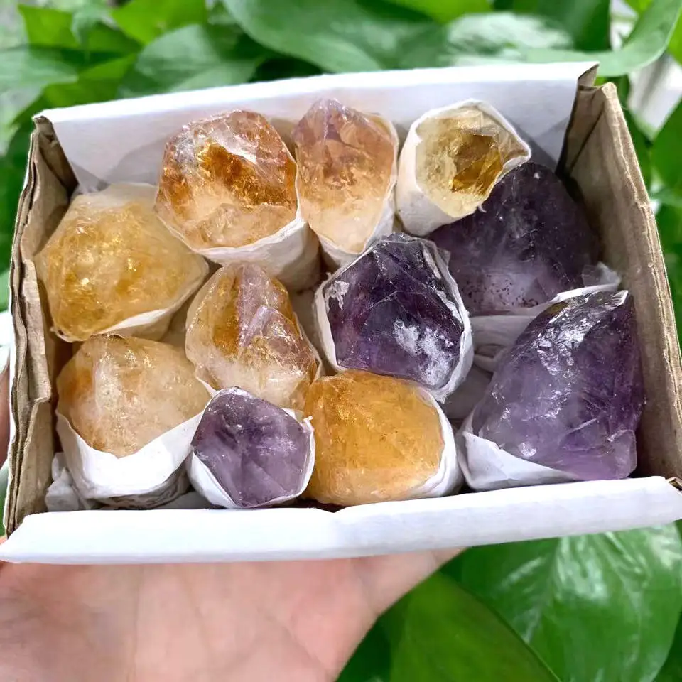 Wholesale Natural Amethyst And Citrine Crystal Quartz Rough Crystal Points Gift Box
Wholesale Natural Amethyst And Citrine Crystal Quartz Rough Crystal Points Gift Box