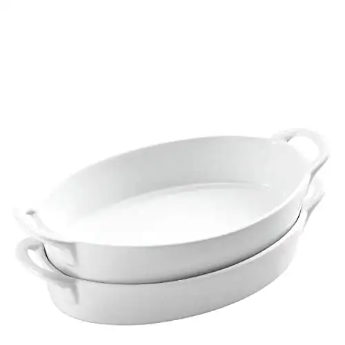 Set of 2 Oval Au Gratin 10" x 6" Baking Dishes, Lasagna Pan, Porcelain Bakeware Ideal for Creme Brulee easy cary handles nice ta
Set of 2 Oval Au Gratin 10" x 6" Baking Dishes, Lasagna Pan, Porcelain Bakeware Ideal for Creme Brulee easy cary handles nice ta