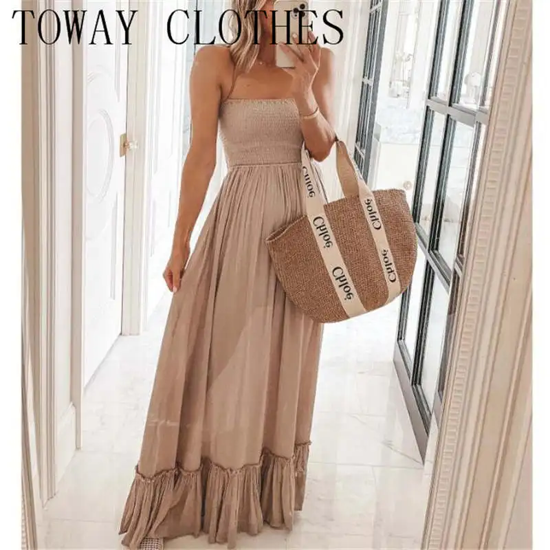 Loose Straight Pleated Women Solid Long Dress Summer Off Shoulder Casual Beach Maxi Dress Femme Patchwork Halter Backless Dress
Loose Straight Pleated Women Solid Long Dress Summer Off Shoulder Casual Beach Maxi Dress Femme Patchwork Halter Backless Dress