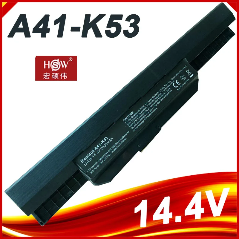 

14.4V/14.8V 2600mAh Laptop Battery Pack A41-K53 A32-K53 for ASUS K53 K53E X54C X53S X53 K53S X53E X53SV X53U X53B A42-K53 K43S