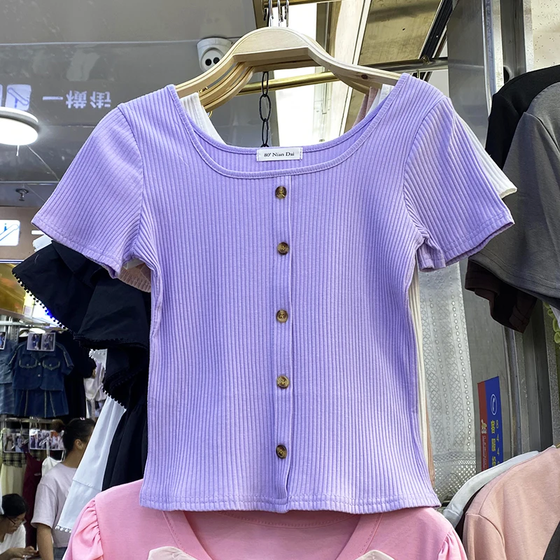 Футболка женская однобортная с квадратным вырезом, повседневный Универсальный кроп-топ в Корейском стиле с коротким рукавом для девушек и ...
Футболка женская однобортная с квадратным вырезом, повседневный Универсальный кроп-топ в Корейском стиле с коротким рукавом для девушек и ...