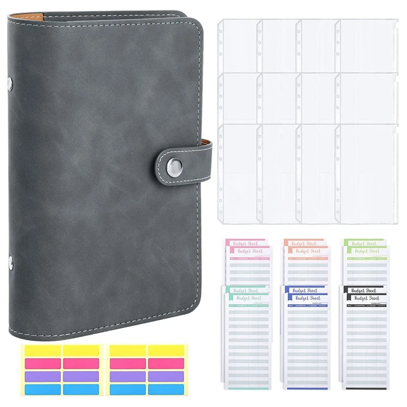 A6 Binder Notebook, 6 Holes PU Leather Budget Binder Cover With 12 PVC A6 Binder Pockets, Budget Planner
A6 Binder Notebook, 6 Holes PU Leather Budget Binder Cover With 12 PVC A6 Binder Pockets, Budget Planner