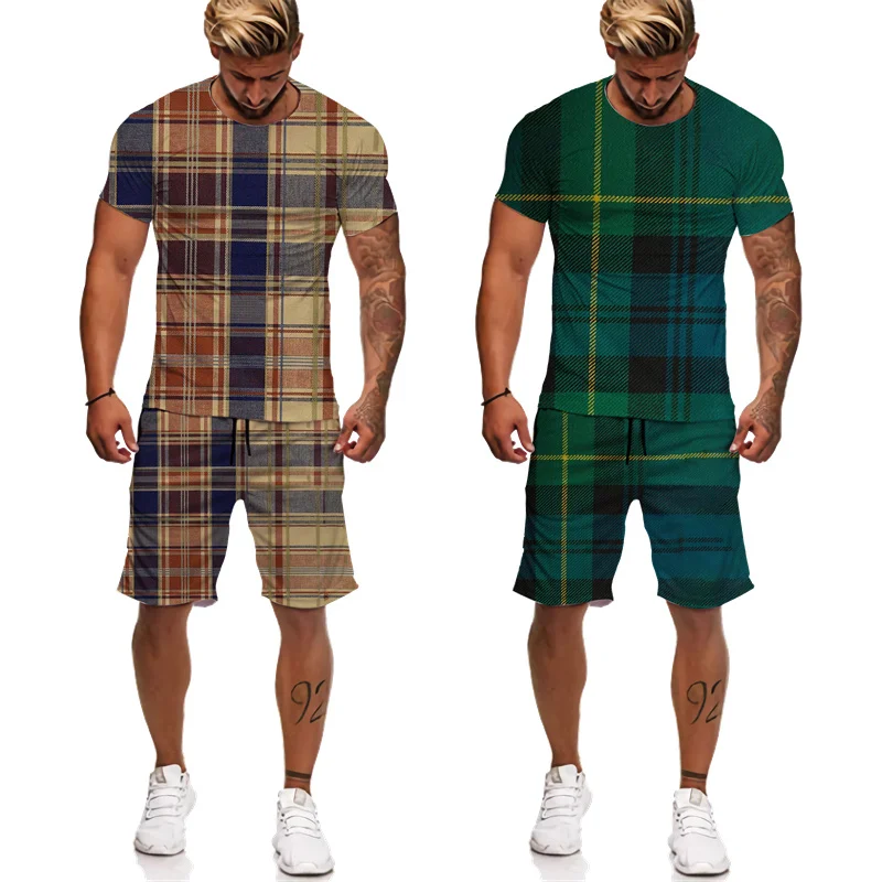 Fashion Men's Summer Suit Striped Plaid T-shirt + Shorts 2-piece Set Male Sportswear Set Short Sleeve Streetwear Outfit
Fashion Men's Summer Suit Striped Plaid T-shirt + Shorts 2-piece Set Male Sportswear Set Short Sleeve Streetwear Outfit