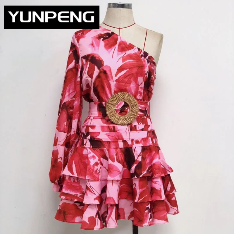 Sexy Diagonal Collar Long Sleeve Floral Mini Dress Slanted Single shoulder Belt Printing Luxury Evening Party Dresses For Women
Sexy Diagonal Collar Long Sleeve Floral Mini Dress Slanted Single shoulder Belt Printing Luxury Evening Party Dresses For Women