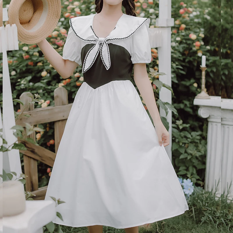 College Style Comfortable Doll Collar Short-Sleeved Summer Temperament Women'S New Beautiful Bow Fashion Waist A-Line Dress
College Style Comfortable Doll Collar Short-Sleeved Summer Temperament Women'S New Beautiful Bow Fashion Waist A-Line Dress