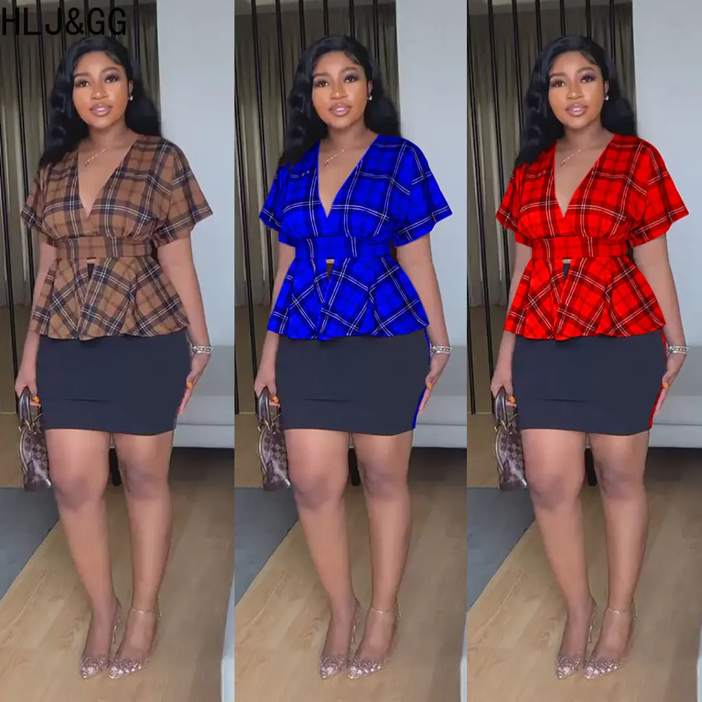 HLJ&GG Elegant Office Lady Skirts Two Piece Sets Women Plaid Print V Neck Top And Mini Skirts Outfits Female Matching 2pcs Suits
HLJ&GG Elegant Office Lady Skirts Two Piece Sets Women Plaid Print V Neck Top And Mini Skirts Outfits Female Matching 2pcs Suits