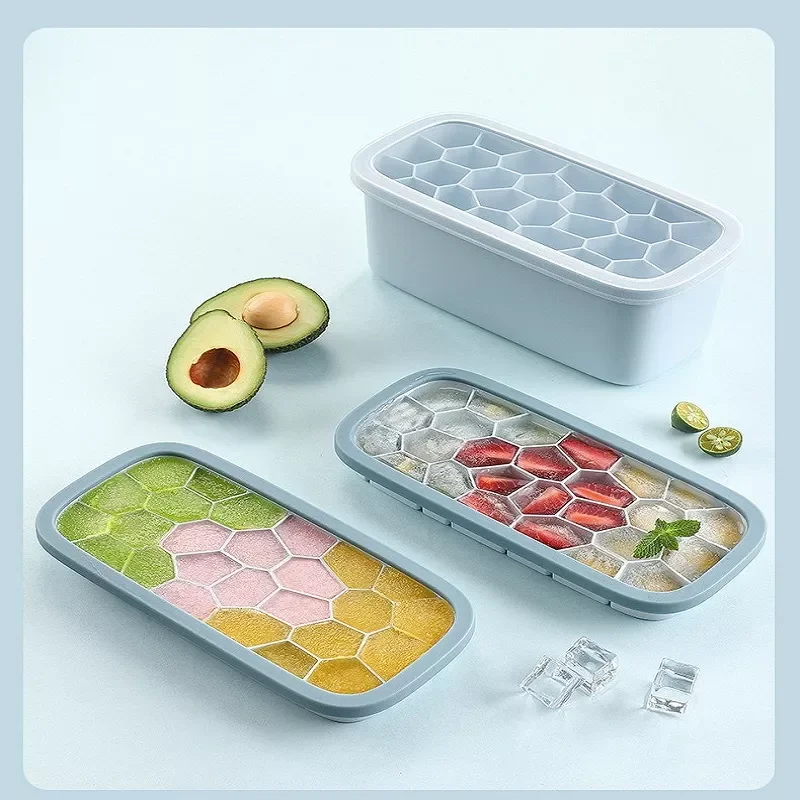 

NewCube Trays Silicon Bottom Ice Cube Storage Container Box with Lid Ice Mold Makers for Cool Drinks Kitchen Bar Tools Acces