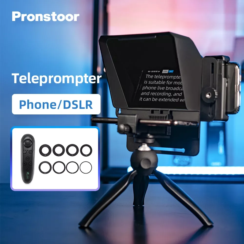 Pronstoor Phone and DSLR Recording Mini Teleprompter Portable Inscriber Mobile Teleprompter Artifact Video With Remote Control
Pronstoor Phone and DSLR Recording Mini Teleprompter Portable Inscriber Mobile Teleprompter Artifact Video With Remote Control